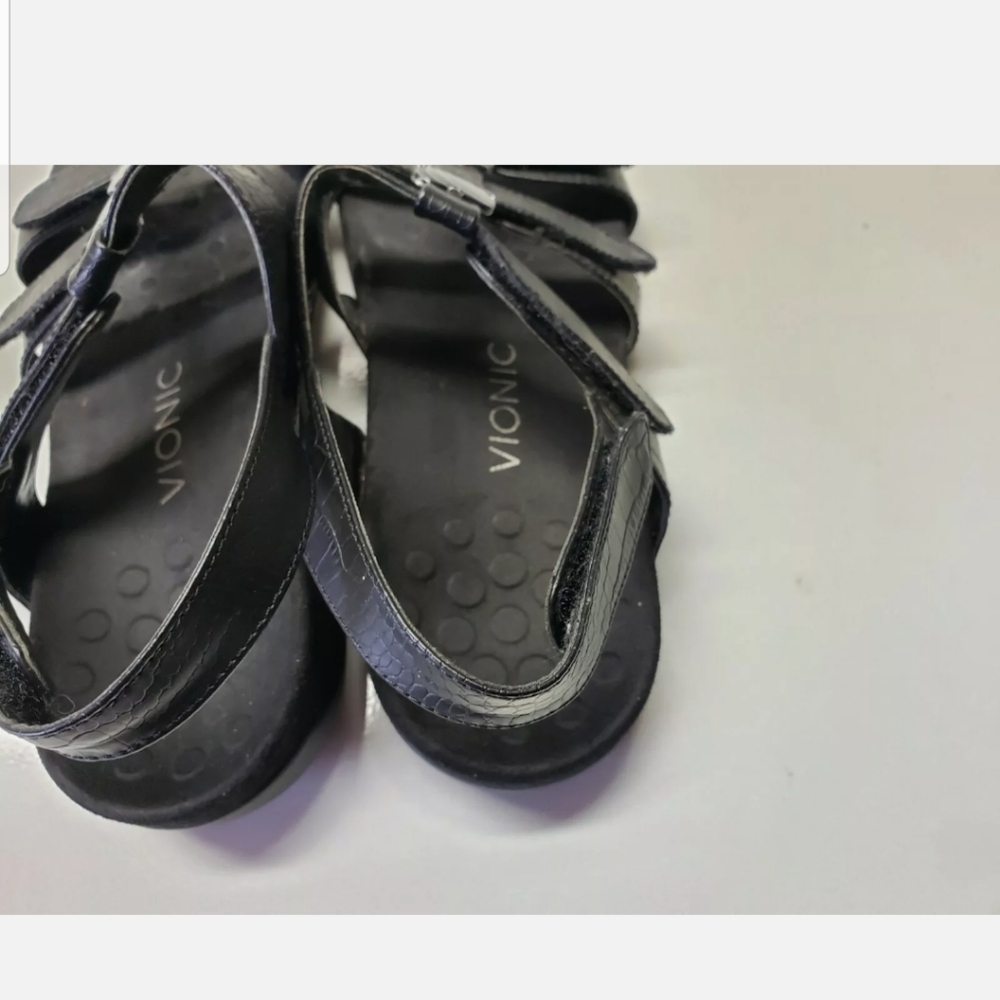 Vionic Sandals Size 10 Women's Amber Adjustable Orthaheel Black Comfort Shoes - Picture 8 of 9
